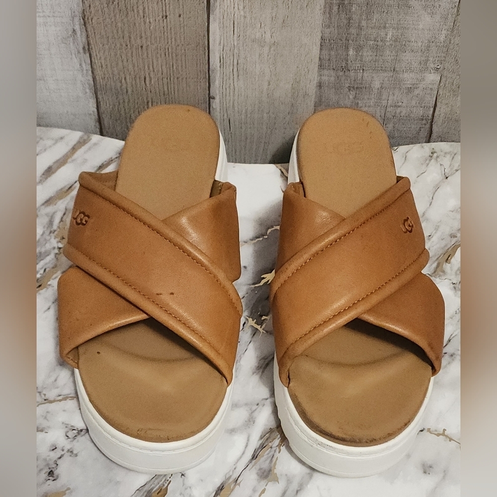 🌷UGG Zayne Crossband Women's Tan Slide Sandals🌷size:9.5 - Picture 6 of 8